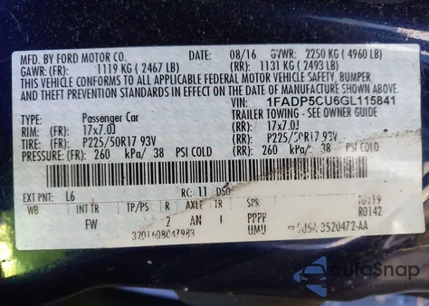 2016 Ford C-Max Energi Sel z USA, uszkodzony, nr VIN 1FADP5CU6GL115841